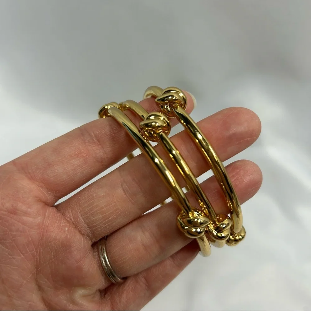 3 Gold Bangle Bracelets Knots Metal Women’s Jewelry